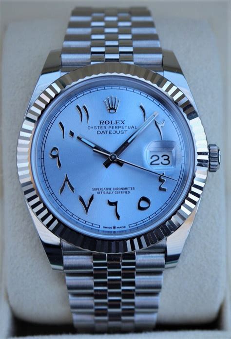 ice blue rolex datejust|rolex datejust 41mm arabic dial.